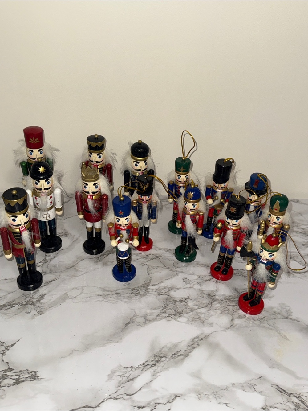 Classic Wooden Nutcracker Ornament Set - Red, Blue, Green, Black set 15